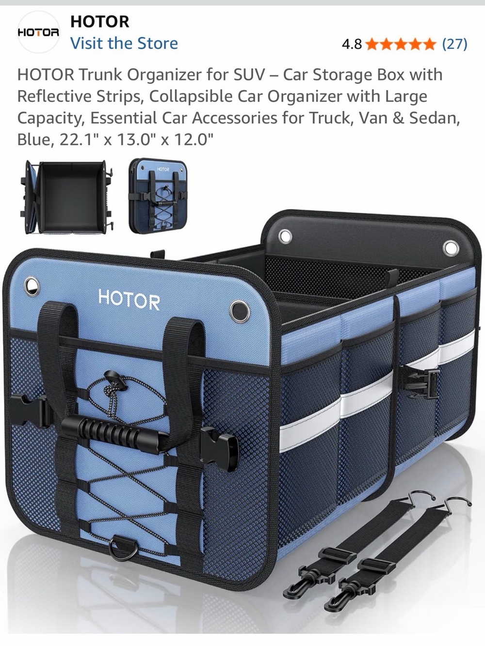 Blue Collapsible Trunk Organizer – Portable Car Storage Bin